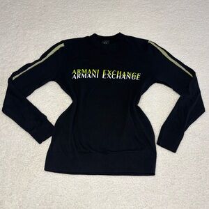 Armani Exchange Women Black Neon Logo Knot Crewneck Sweater
